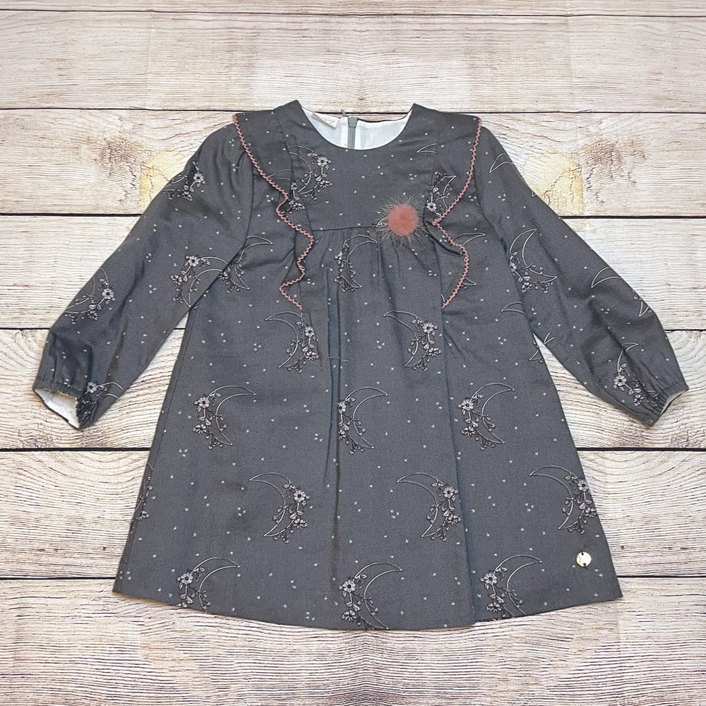 PAZ RODRIGUEZ GRAY MOON & FLORAL PRINT DRESS.